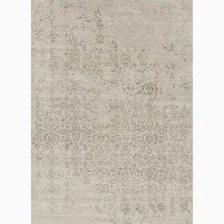 Hand-Made Abstract Pattern Ivory/ Gray Wool Rug (5x8)