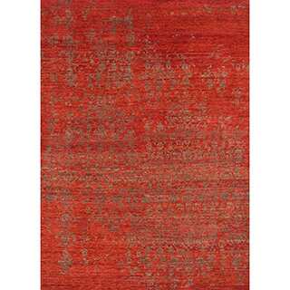 Handmade Abstract Pattern Red/ Brown Wool Rug (5 x 8)