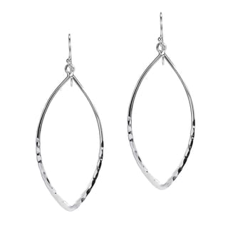 Hammered Oval Leaves .925 Sterling Silver Dangle Earrings (Thailand)