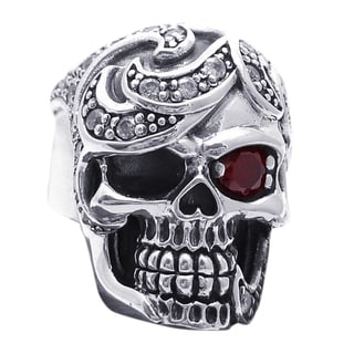 Red Eye Cubic Zirconia Skull Design .925 Silver Ring (Thailand)