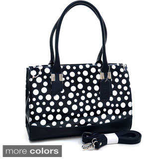 Dasein Convertible Faux Leather Trimmed Glossy Polka Dot Satchel