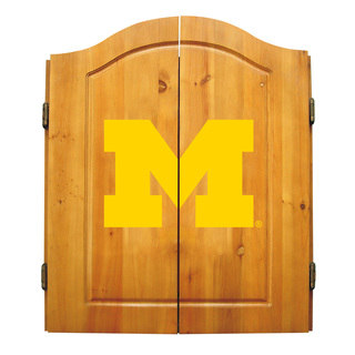 NCAA Michigan Wolverines Wooden Dartboard Cabinet Set