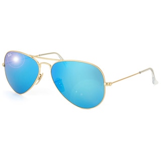 Ray-Ban Aviator 'RB3025' Unisex Matte Gold/ Blue Flash Lens Sunglasses