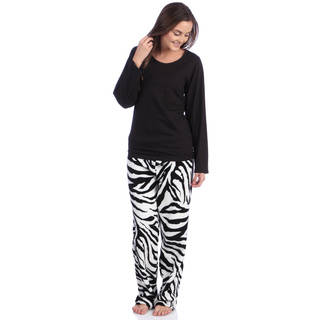 Aegean Apparel Zebra Printed Plush Pajama Set