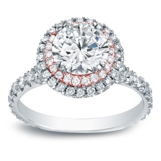 Auriya 14k Gold 2ct TDW Certified White Diamond Halo Engagement Ring (H-I, SI1-SI2)