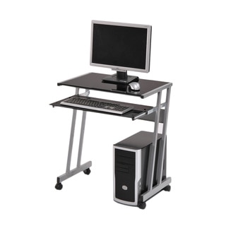 Silver Computer Workstation Desk with Keyboard Drawer