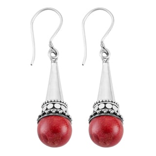 Sterling Silver Red Coral Dangle Earrings (Indonesia)