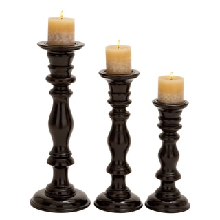 Black Wood Antique Candle Holders (Set of 3)