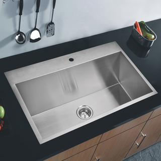 Water Creation 33-inch X 22-inch Zero Radius Single Bowl Stainless Steel Hand Made Drop In Kitchen Sink