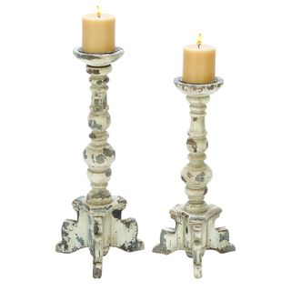 Wooden Candle Holder in Contemporary Rubbed Finish - Set of 2