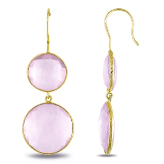 M by Miadora 22k Yellow Gold Plated Goldtone Synthetic Pink Quartz Earrings