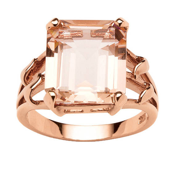 18k Rose Gold over Sterling Silver Emerald-cut Simulated Morganite Ring