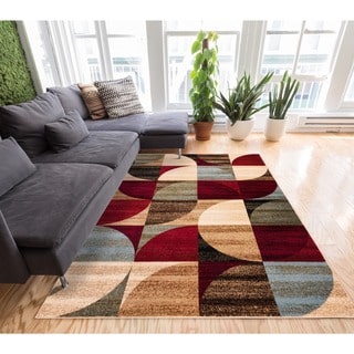 Geometric Abstract Patchwork Modern Shapes Ivory, Beige, Red, Blue, and Brown Area Rug (7'10 x 9'10)