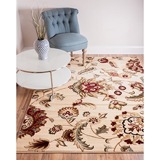 Well Woven Transitional Nature Oriental Garden Floral Ivory, Red, Green, and Beige Area Rug (7'10 x 9'10)