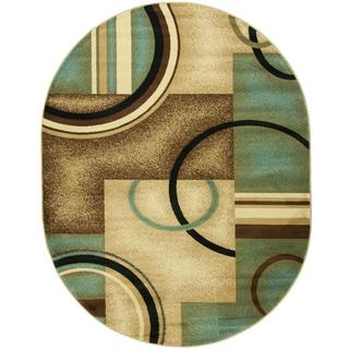 Generations Modern Abstract Geometric Circles Light Blue, Beige, Ivory, and Brown Oval Area Rug (5'3 x 6'10)