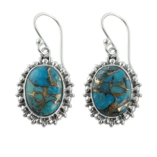 Sterling Silver 'Azure Dream' Composite Turquoise Earrings (India)