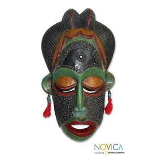 Handcrafted Sese Wood Brass 'Thank You Nature' Africa Mask (Ghana)