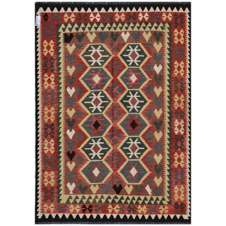 Herat Oriental Afghan Hand-woven Kilim Red/ Beige Wool Rug (5'8 x 7'9)