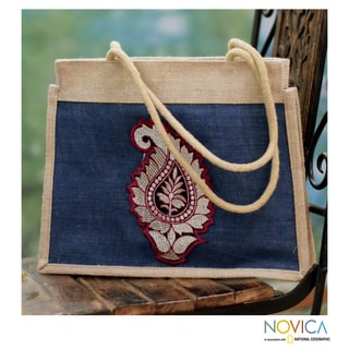 Handmade Jute 'Indian Paisley' Medium Tote Bag (India)