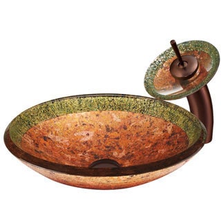 VIGO 'Janus' Oil Rubbed Bronze Glass Vessel Sink and Waterfall Faucet Set