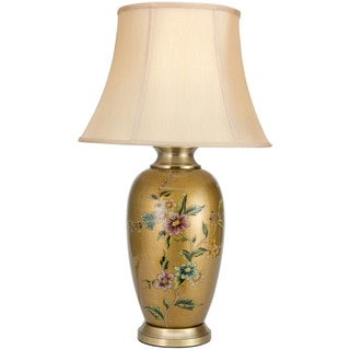 27-inch Flowers on Pale Gold Porcelain Vase Lamp (China)