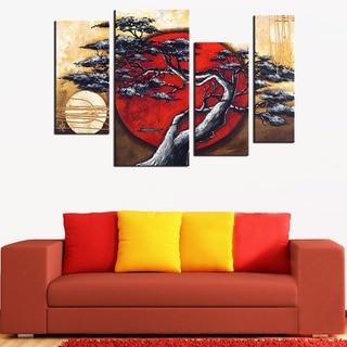 Hand-painted Japanese Tree 4-piece Painting Set