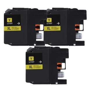 Brother LC103 Yellow Compatible Ink Cartridge (Remanufactured) (Pack of 3)
