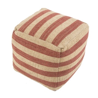 Modern Beige/ Red Cube Shape Wool Pouf