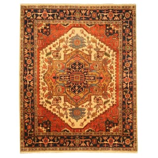 Hand-knotted Wool Ivory Traditional Oriental Ivory Serapi Rug (4' x 6')