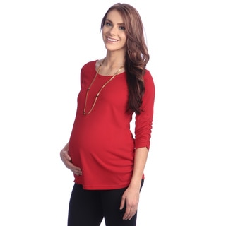 'Ashley Nicole Maternity' Red Ruched Maternity Scoop Neck Top