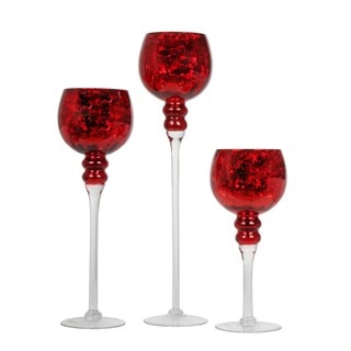 Red 3-piece Mercury Glass Stem Vases
