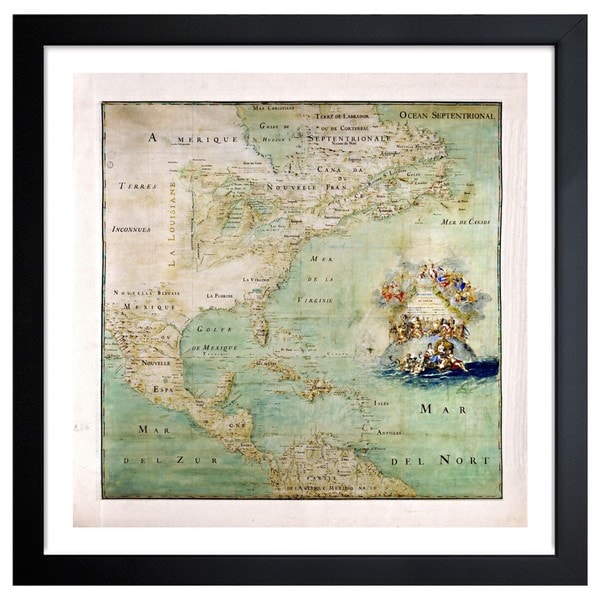 Oliver Gal 'Amerique Septentrionale Map 1600s' Framed Art - Green