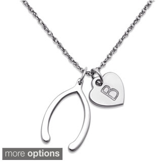 Sterling Silver Make a Wishbone Personalized Heart Charm Necklace