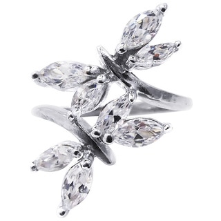 925 Sterling Silver Shimmering Cubic Zirconia Double Dragonfly Ring (Thailand)