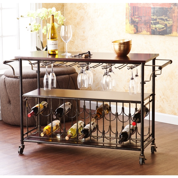 Carbon Loft Guppy Espresso/Black Wine Bar Cart Serving Table
