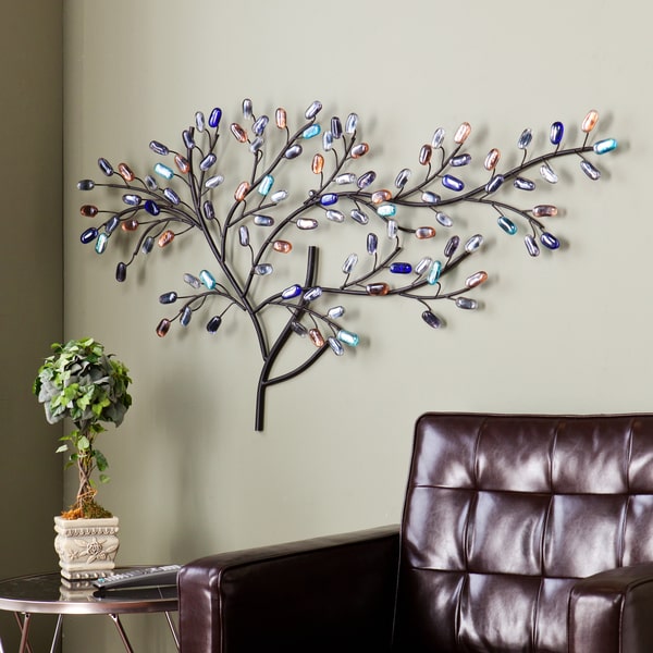 Willow Multicolored Metal and Glass Tree Wall Sculpture