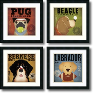 Stephen Fowler Sport Dogs - set of 4 Framed Art Print 18 x 18-inch (each)
