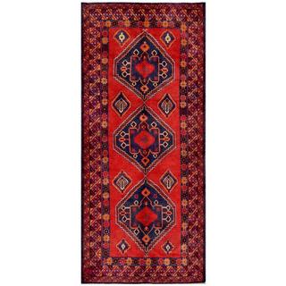 Herat Oriental Afghan Hand-knotted Tribal Balouchi Red/ Navy Wool Rug (4'6 x 10'3)