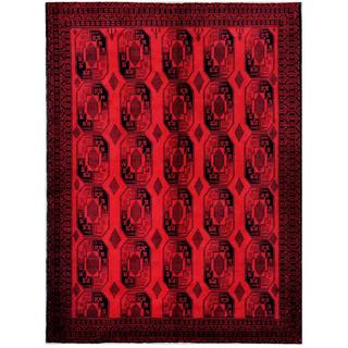 Herat Oriental Afghan Hand-knotted Tribal Balouchi Red/ Black Wool Rug (7'6 x 10'3)