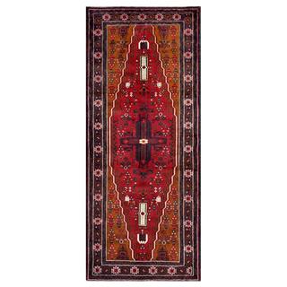 Herat Oriental Afghan Hand-knotted Tribal Balouchi Red/ Navy Wool Rug (4' x 9'4)