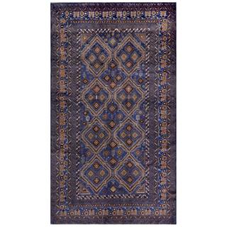 Herat Oriental Afghan Hand-knotted Tribal Balouchi Blue/ Tan Wool Rug (5'4 x 9'5)