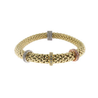 Tri-tone 18k Gold-plated Sterling Silver Stretch Bracelet (Italy)