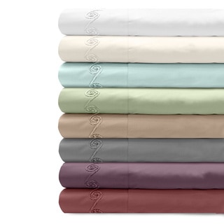 Grand Luxe Egyptian Cotton Sateen 500 Thread Count Deep Pocket Sheet Set with Chenille Embroidered S