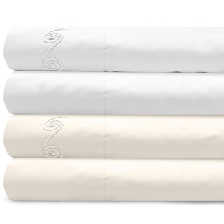 Grand Luxe Egyptian Cotton Sateen 1200 Thread Count Deep Pocket Sheet Set with Chenille Embroidered Swirl Design