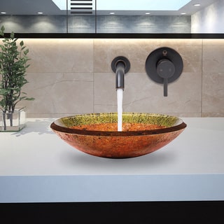 VIGO Janus Copper/ Green Glass Vessel Sink and Olus Antique Rubbed Bronze Wall-mount Faucet Set