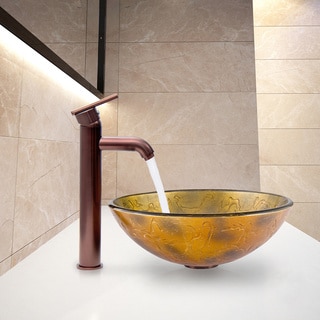 VIGO Copper Shapes Glass Vessel Sink and Seville Oil Rubbed Bronze Faucet Set
