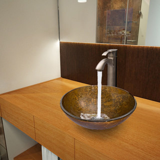 VIGO Textured Copper Glass Vessel Sink and Otis Brushed Nickel Faucet Set