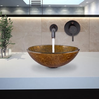 VIGO Textured Copper Glass Vessel Sink and Olus Antique Rubbed Bronze Wall-mount Faucet Set