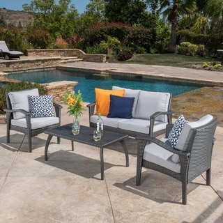 Honolulu Outdoor 4-piece Wicker Seating Set and Cushions by Christopher Knight Home