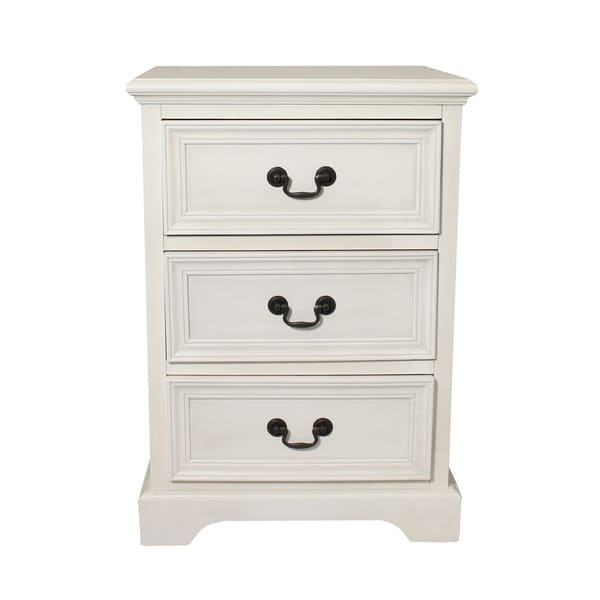 Antique White 3-drawer Solid Wood Nightstand